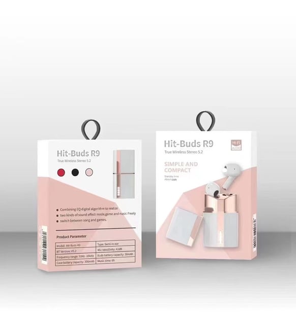 Hit buds r9 5,2v kulak içi mikrofonlu, kızlar için ruj şekli bluetooth kulaklık - B3J