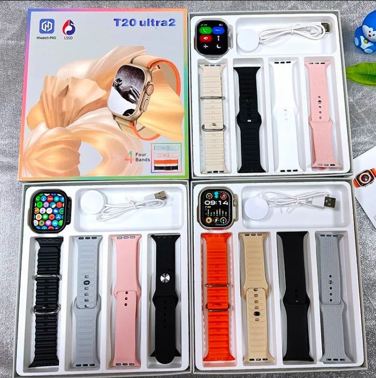 T20 Ultra 2 49mm Akıllı Saat – 4 Kordonlu, iOS & Android Uyumlu, Şık ve Fonksiyonel