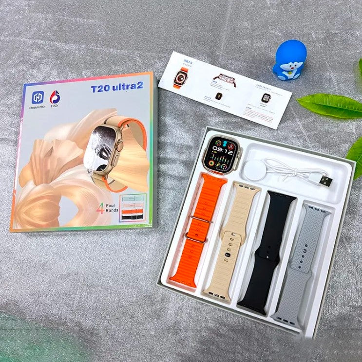 T20 Ultra 2 49mm Akıllı Saat – 4 Kordonlu, iOS & Android Uyumlu, Şık ve Fonksiyonel