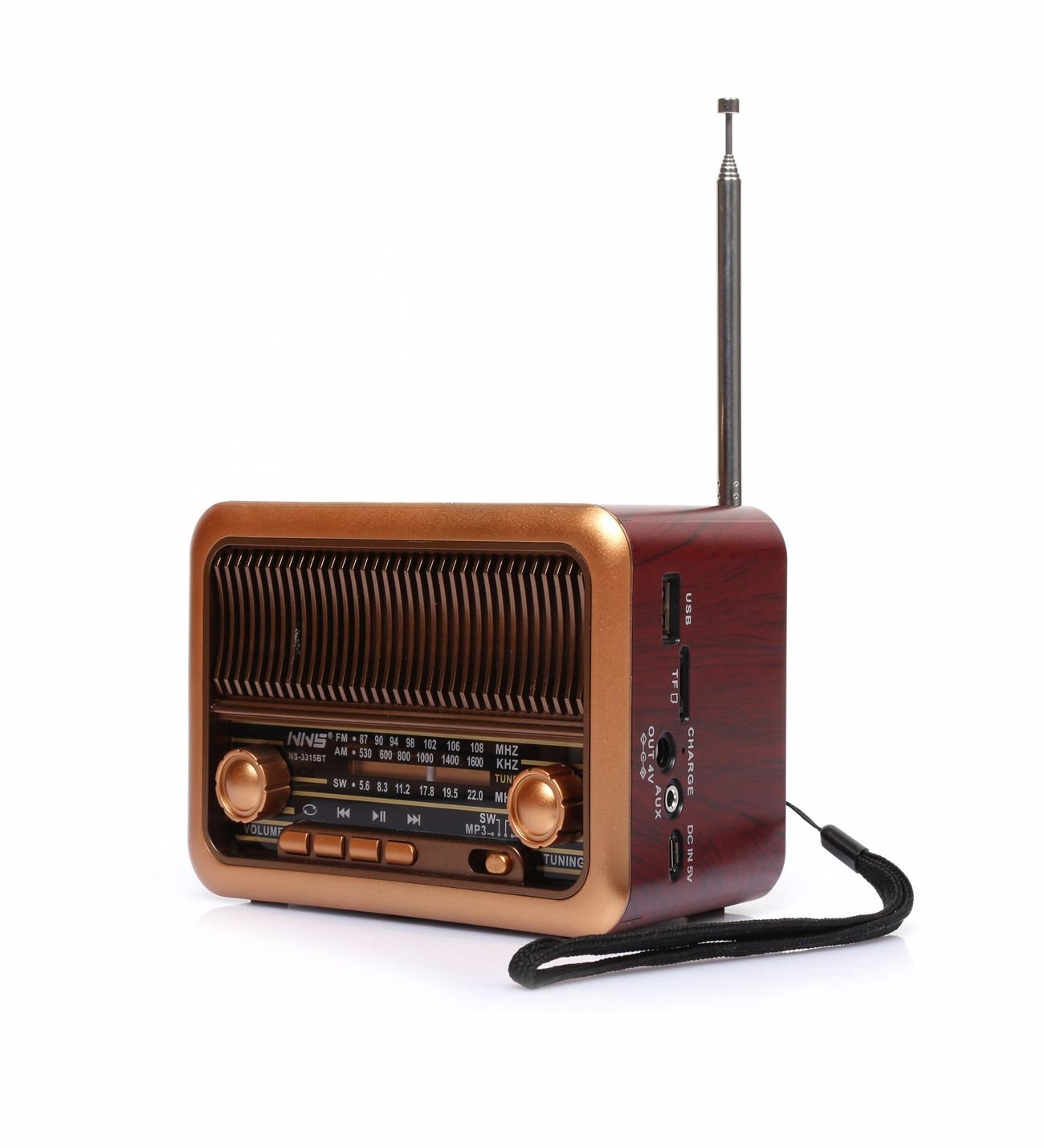 Nns ns-3315bt nostaljik tws tf/am/fm/radyo/usb destekli 18650 mah bluetooth hoparlör - H3N