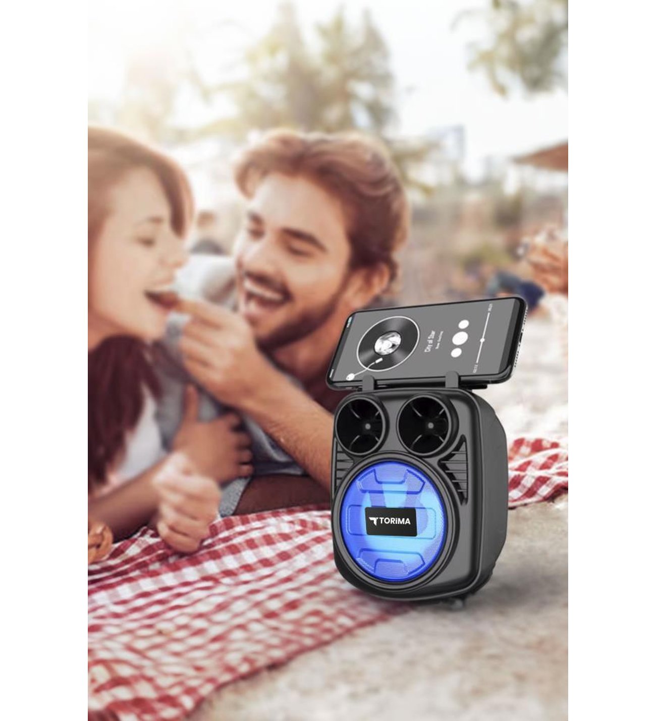 Bluetooth speaker with subwoofer phone stand, LED light, USB/TF card support, microphone input d32 - H2Z