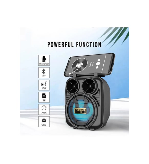 Bluetooth speaker with subwoofer phone stand, LED light, USB/TF card support, microphone input d32 - H2Z