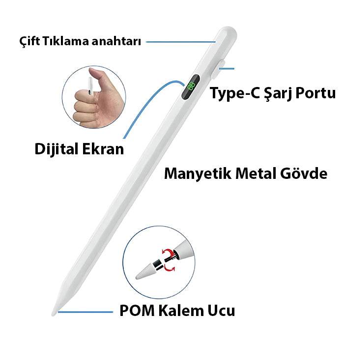 Universal dokunmatik stylus kalemi şarjlı ios android uyumlu - G2T - KolayMagza