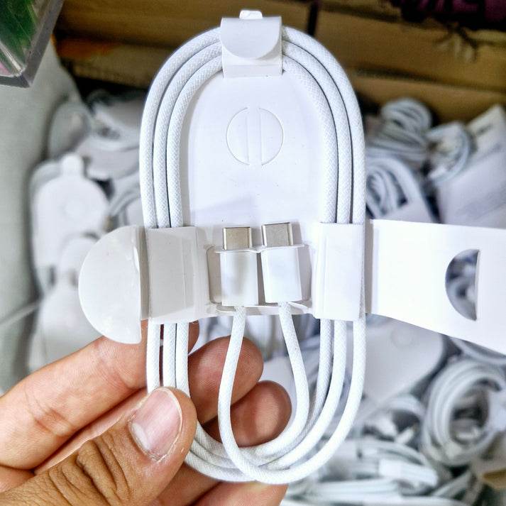 Kutusuz typeC to typeC hasır örgülü hızlı şarj destekli 1 metre şarj kablo iphone 16 pro max uyumlu - S3N - KolayMagza