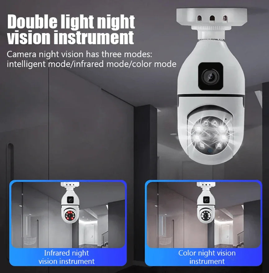 Wifi panorama Çift camera mikrofonlu 360 derece döner led ışıklı gece görüşlü full hd ampul kamera - G5J - KolayMagza KM Technology