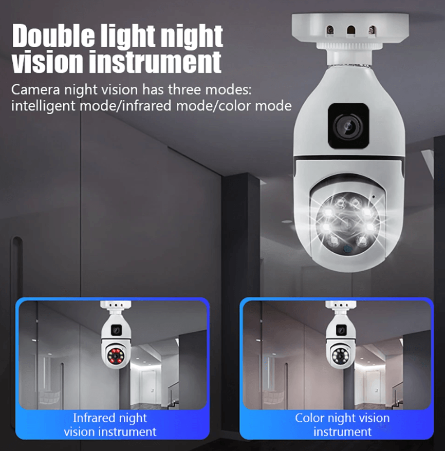 Wifi panorama Çift camera mikrofonlu 360 derece döner led ışıklı gece görüşlü full hd ampul kamera - G5J - KolayMagza