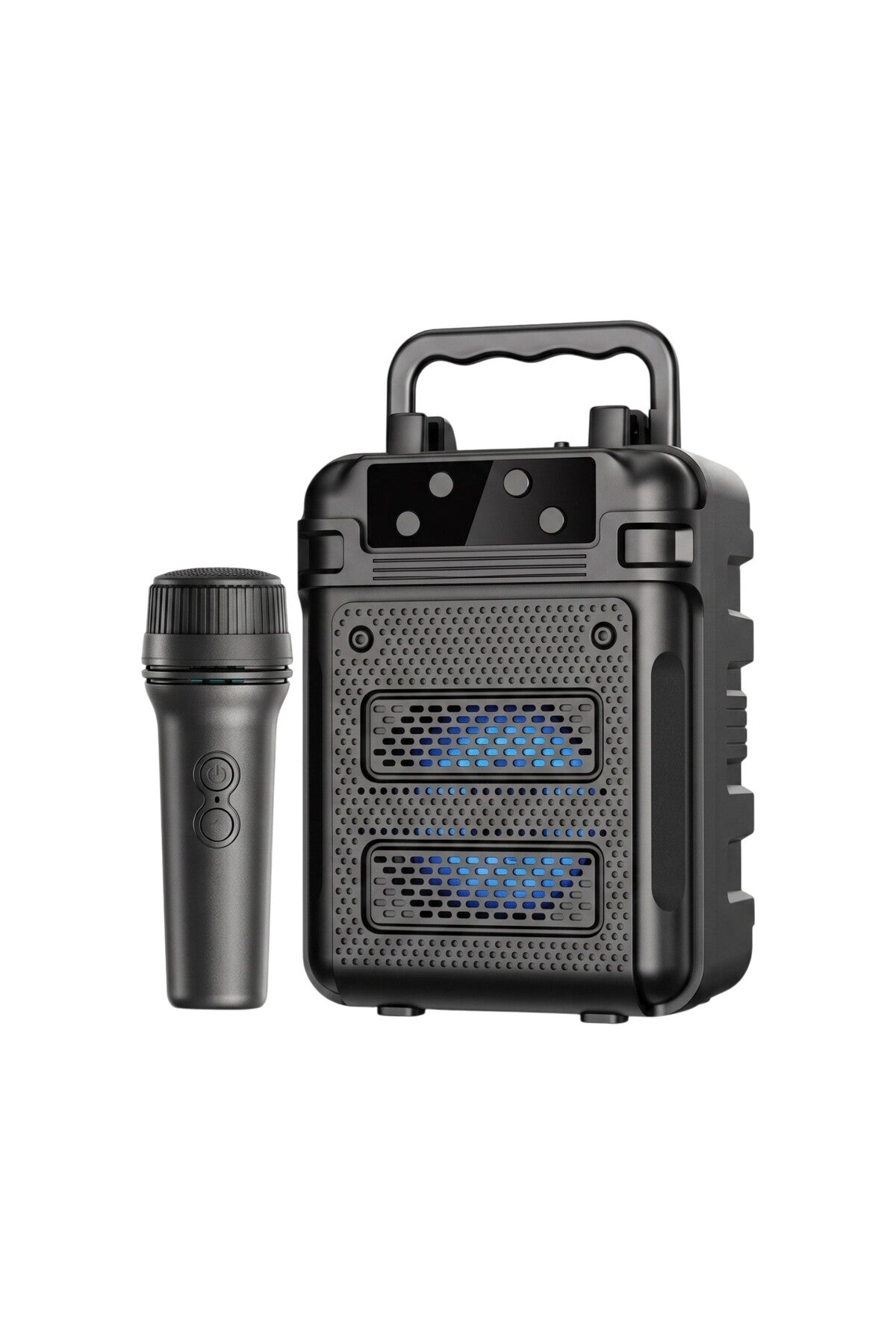 GTS-2333 Kablosuz Karaoke Mikrofonlu Işıklı Taşınabilir Bluetooth Hoparlör 3 İnç fm radyolu CARBON