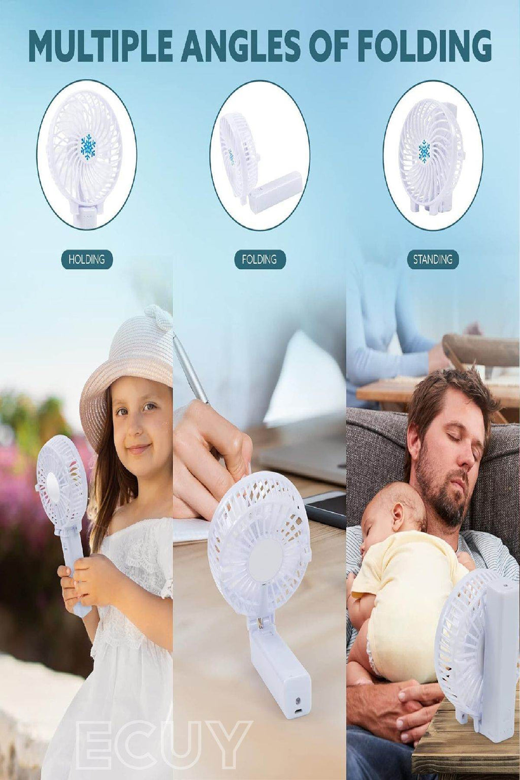 Şarj edilebilir mini el fanı | 3 kademeli hız, katlanabilir tasarım, usb’li taşınabilir fan - G4F - KolayMagza