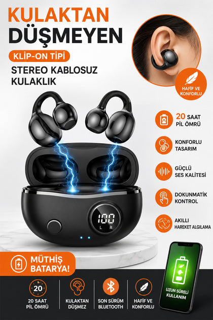 YXG-10 Premium Clip-On Kulak Klipsli Açık Kulak Bluetooth 5.4 Kablosuz Kulaklık - Dijital Şarj Göstergeli LENSUN