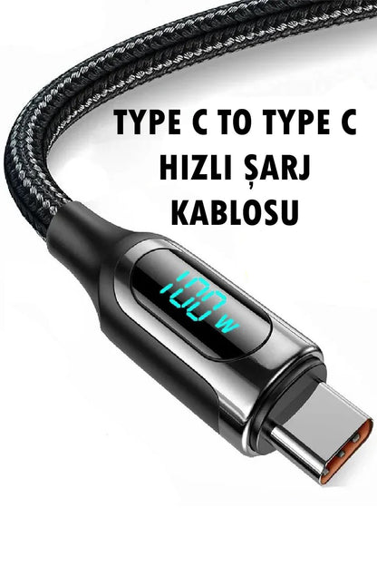 100W PD hızlı şarj gostergeli Type-C to Type-C şarj kablosu 1m
