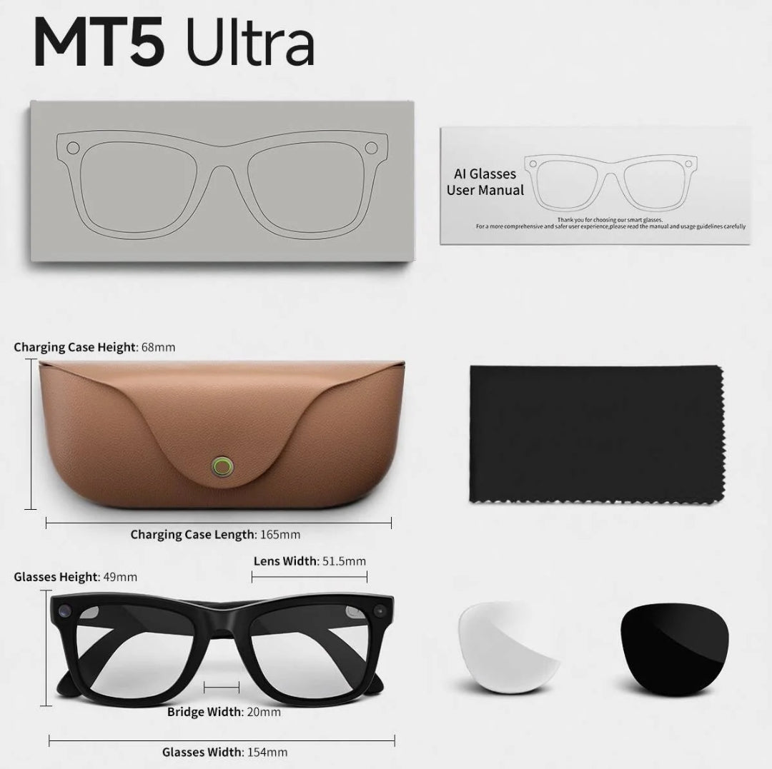 MT5 Ultra AI Akıllı Gözlük Kameralı 8MP 1080P Çeviri Destekli Bluetooth Sesli Görüşmeli Yapay Zekalı Akıllı Güneş Gözlüğü (2GB Dahili Hafıza) sampon