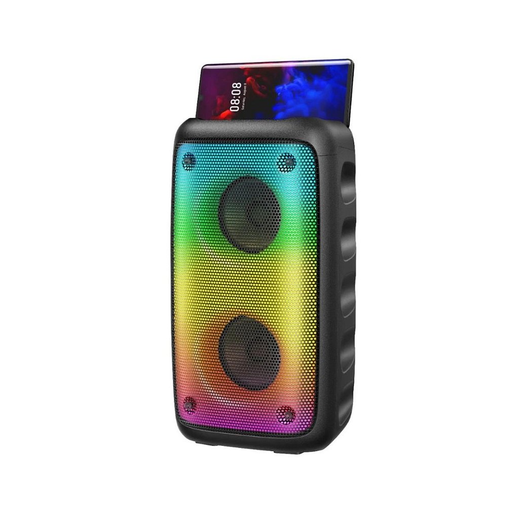 KTS-1710 Taşınabilir Kablosuz Bluetooth Hoparlör - RGB Led Işıklı, Çift 3" İnç Sürücü, FM Radyolu Ses Bombası TORİMA