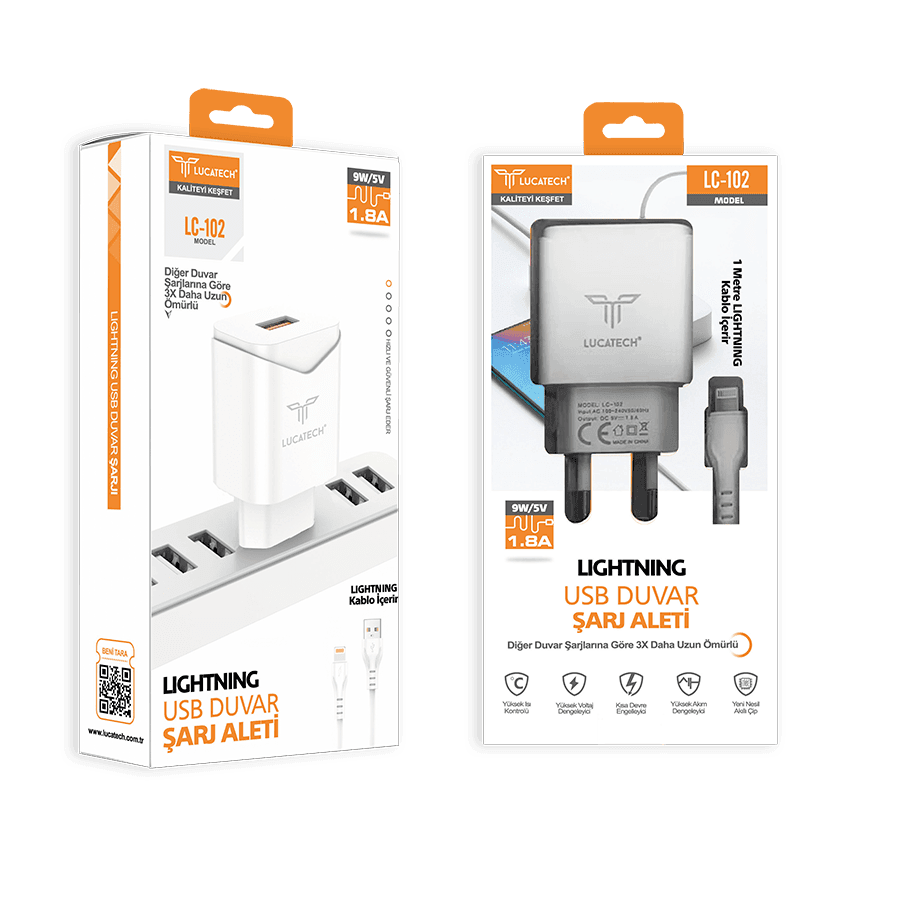 Lc-102 usb lightning şarj seti 1,8a 9w - S3B - KolayMagza