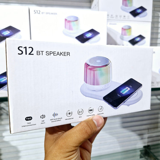 S12 BT Speaker Wireless 5W Bluetooth Speaker with Wireless Charging 15W Wireless Fast Charging and RGB LED Night Light Tabletop Bluetooth Speaker | iPhone &amp; Android Compatible - H3C