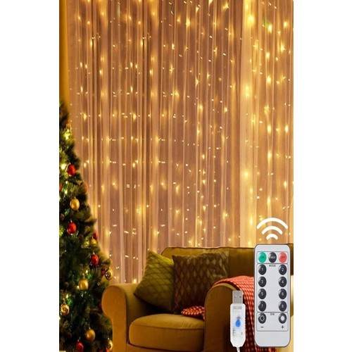 USB'Lİ 3 metre 10*30 ledli perde led kanca asmalı ışık yılbaşı led ışık dekor lambası yılbaşı ağacı ışığı organizasyon led ışık Kumandalı 3 metre*10 şerit (her şerit 3 metre 30 led) USB girişli - G5G - KolayMagza