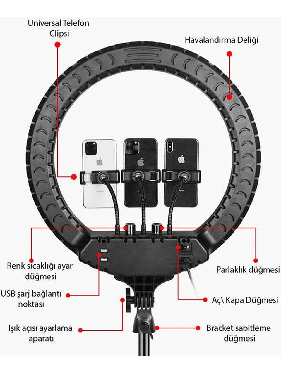 Mj18 - 45cm led rgb selfie ışığı ring light + tripod ayak dahil - G1K - KolayMagza