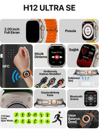 H12 ultra se 49mm akıllı saat - pusula, nfc, siri ve bluetooth arama özellikleri ile yüksek performans - A1K - KolayMagza