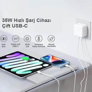 Logosuz 35w çift usb-c girişli ios android uyumlu hızlı şarj adaptör başlık - S1İ - KolayMagza