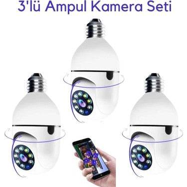 Wifi panorama camera mikrofonlu 360 derece döner led ışıklı gece görüşlü full hd ampul kamera - G1W - KolayMagza
