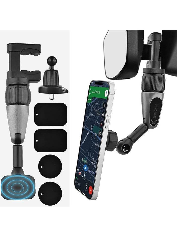 Rt-807 universal araç içi telefon tutucu | dikiz aynasına takılan, mıknatıslı, 360° ayarlanabilir klipsli sistem - R1Z - KolayMagza