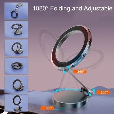 Metal magsafe miknatıslı 1080 derece açı döner araç içi telefon tutucu ayarlanabilir ve güçlü manyetik tutuş - R1V - R1V - KolayMagza