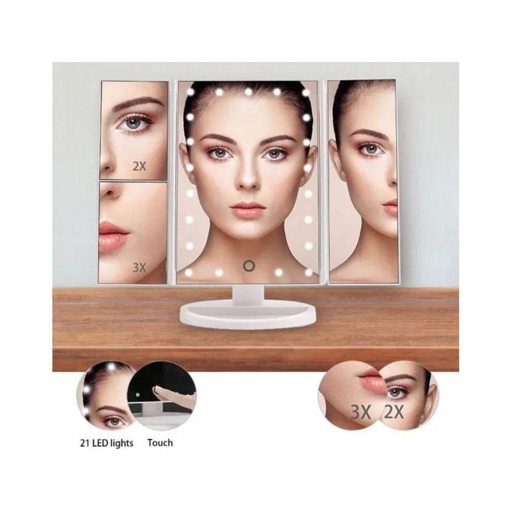 21 led ayaarlanabilir ışıklı masa üstü makyaj aynası 1x 2x 3x büyüteçli dokunmatik ekran - G3U - KolayMagza