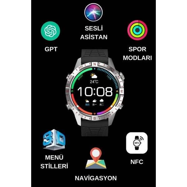 ساعة ذكية HK29 Hero Amoled Screen Round مزودة بملاحة وبلوتوث ومكالمات وأندرويد وiOS - A3C