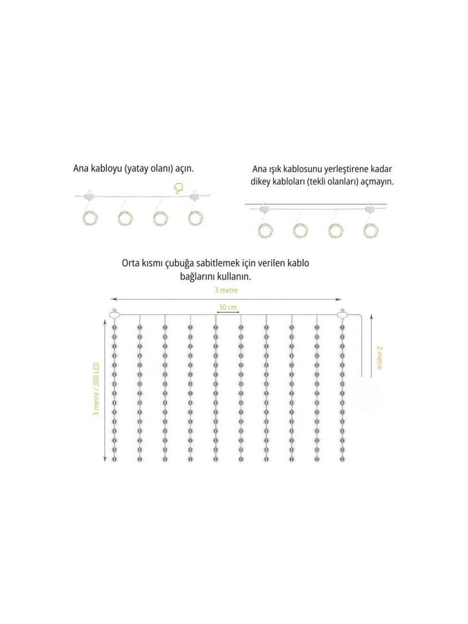 FİŞ'Lİ 3 metre 10*30 ledli perde led kanca asmalı ışık yılbaşı led ışık dekor lambası yılbaşı ağacı ışığı organizasyon led ışık Kumandalı 3 metre*10 şerit (her şerit 3 metre 30 led) PRİZ girişli - G5F - KolayMagza