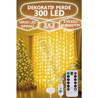 USB'Lİ 3 metre 10*30 ledli perde led kanca asmalı ışık yılbaşı led ışık dekor lambası yılbaşı ağacı ışığı organizasyon led ışık Kumandalı 3 metre*10 şerit (her şerit 3 metre 30 led) USB girişli - G5G - KolayMagza