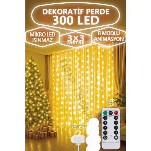 FİŞ'Lİ 3 metre 10*30 ledli perde led kanca asmalı ışık yılbaşı led ışık dekor lambası yılbaşı ağacı ışığı organizasyon led ışık Kumandalı 3 metre*10 şerit (her şerit 3 metre 30 led) PRİZ girişli - G5F - KolayMagza