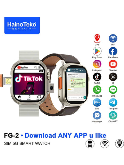 Haino Teko Germany FG-2 5G SIM Internet and Social Media Supported Camera Android Software 49mm Smart Watch - A2N