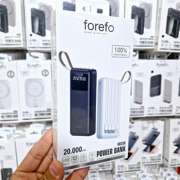 بطارية متنقلة Forefo بسعة 20,000 مللي أمبير | كابل مدمج تايب سي ولايتنينج | شحن سريع 22.5 واط | شاشة عرض LED | منفذين USB ومدخل تايب سي