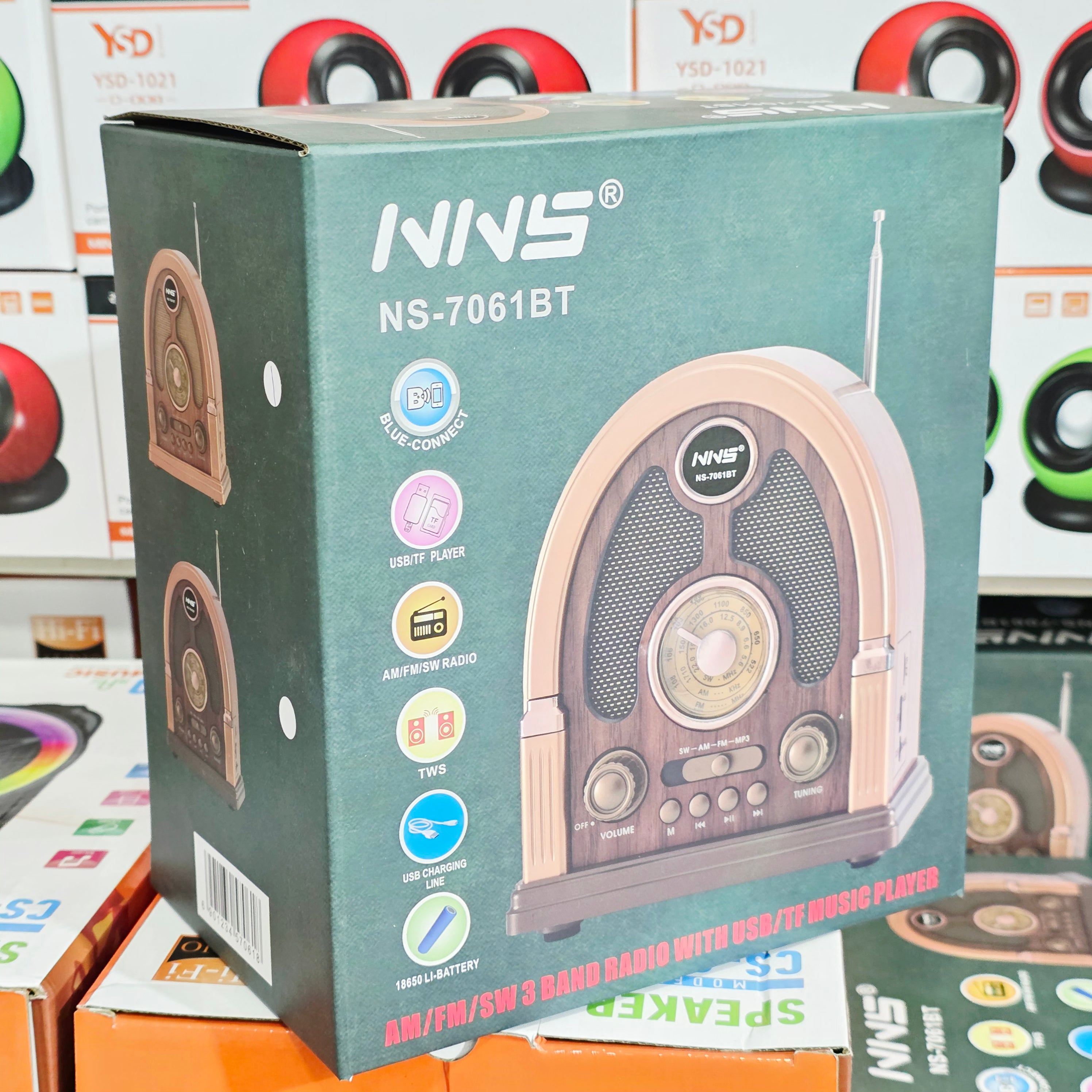 NNS NS-7061BT Nostaljik Görünümlü Bluetooth Şarjlı Retro Radyo Tastech