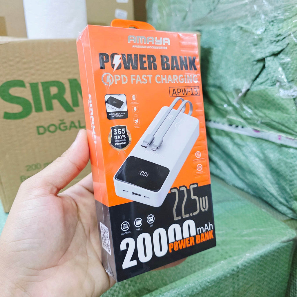 22,5W 20000 mah hızlı şarj destekli göstergeli kendisinden typeC lightning kablolu typeC ve usb çıkışlı powerbank apw13 - P2D - KolayMagza