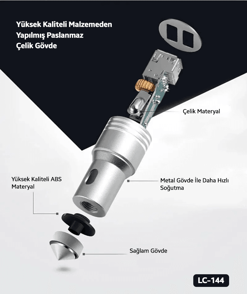 Lc-144 çift usb çıkışlı metal araç şarj başlık 3,4a - S1G - KolayMagza