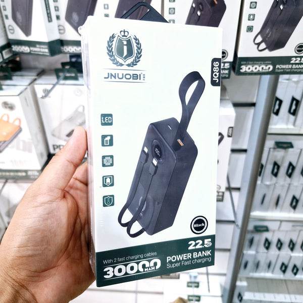 30,000 mah kendisinden lightning typec kablolu hızlı 22,50w destekli led göstergeli typec usb çıkışlı powerbank jq-86 - P1R - KolayMagza