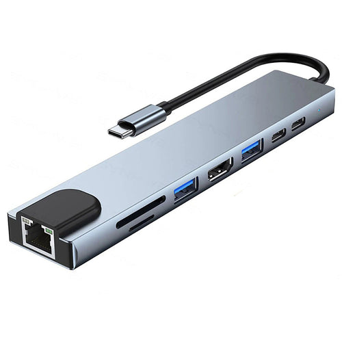 ( 3 adet ) 8 in 1 Type-C Multi-Functional Hub Adaptör (RJ45 + 4K HDMI + SD/TF + USB 3.0 + Type-C PD) KolayMagza KM Technology - Toptan Telefon Aksesuarları