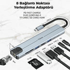 ( 3 adet ) 8 in 1 Type-C Multi-Functional Hub Adaptör (RJ45 + 4K HDMI + SD/TF + USB 3.0 + Type-C PD) KolayMagza KM Technology - Toptan Telefon Aksesuarları