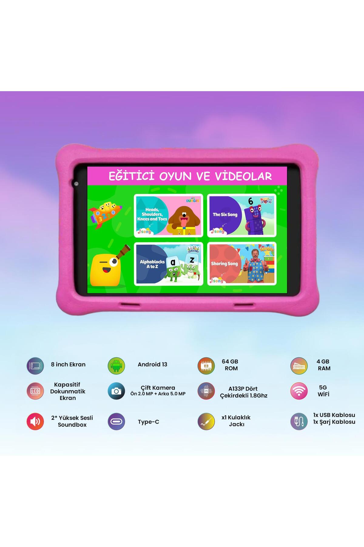 مجموعة CCIT تابلت وسماعة رأس للأطفال مقاس 7 بوصات - ذاكرة وصول عشوائي (RAM) سعة 4 جيجابايت، وذاكرة تخزين 128 جيجابايت، ونظام أندرويد 10، ودعم تقنية زووم، وتابلت تعليمي خاص للأطفال