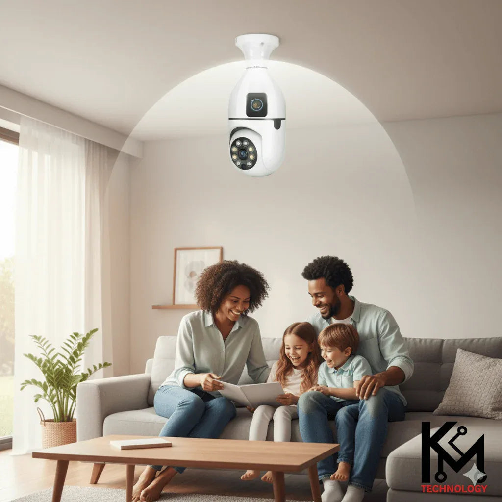 Wifi panorama Çift camera mikrofonlu 360 derece döner led ışıklı gece görüşlü full hd ampul kamera - G5J - KolayMagza KM Technology