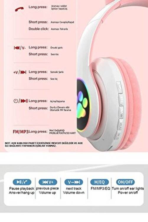 Stn28 kafa üstü led ışıklı hafıza kart destekli kedi bluetooth kulaklık - U1A - KolayMagza