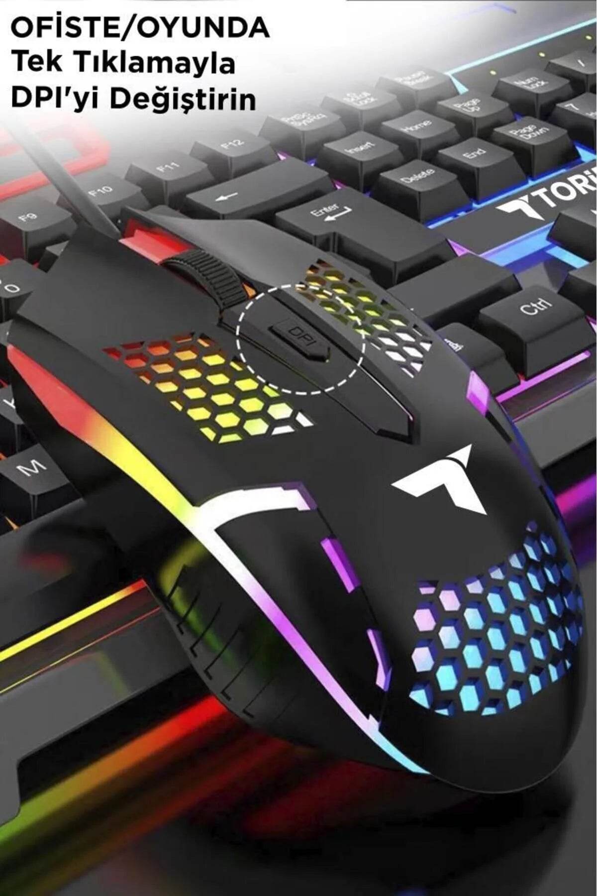 Rgb gaming mouse & keyboard set - renkli led ışıklı oyun seti tmk-06 - G4S - KolayMagza