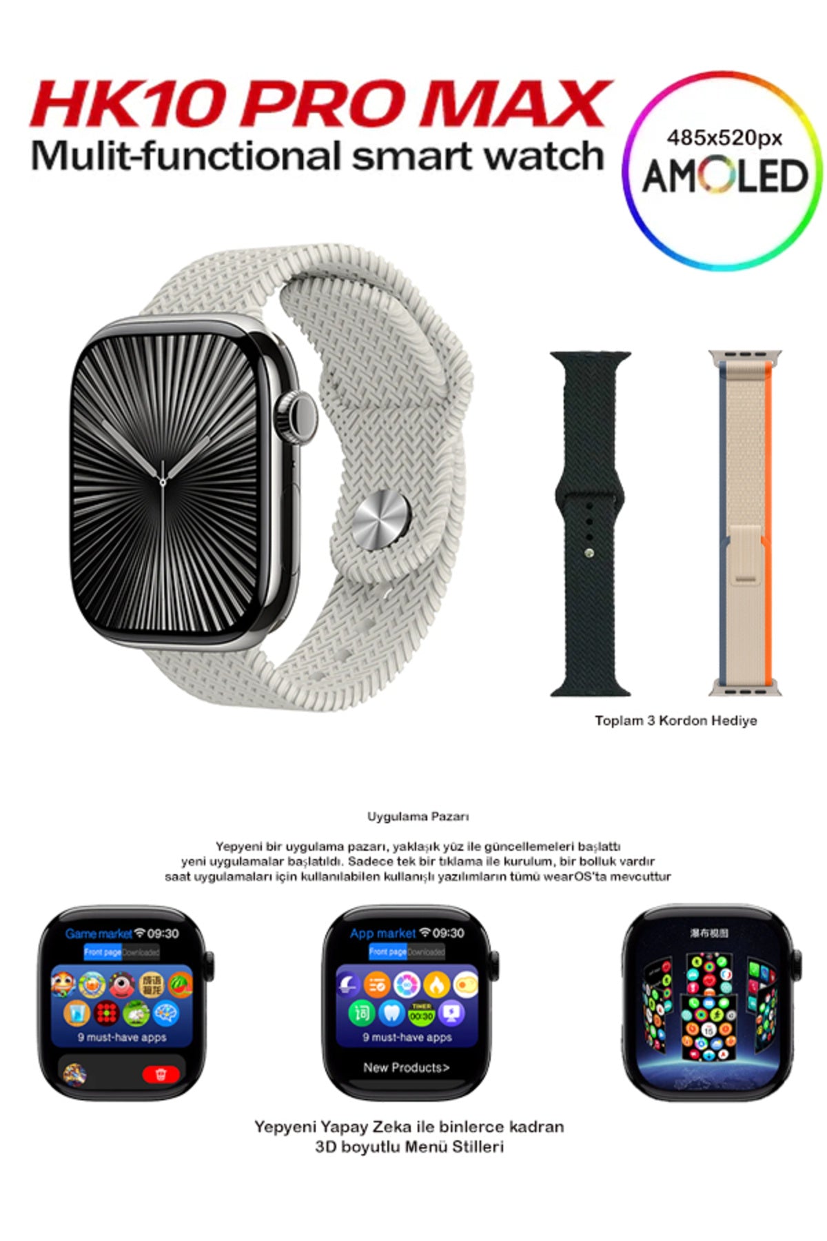 HK10 PRO MAX – 49mm AMOLED Ekranlı, Çift Kordonlu Akıllı Saat