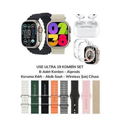 Use ultra19, 8 kordonlu ve Air pro bluetooth kulaklıklı akıllım saat kombo - A3H - KolayMagza KM Technology