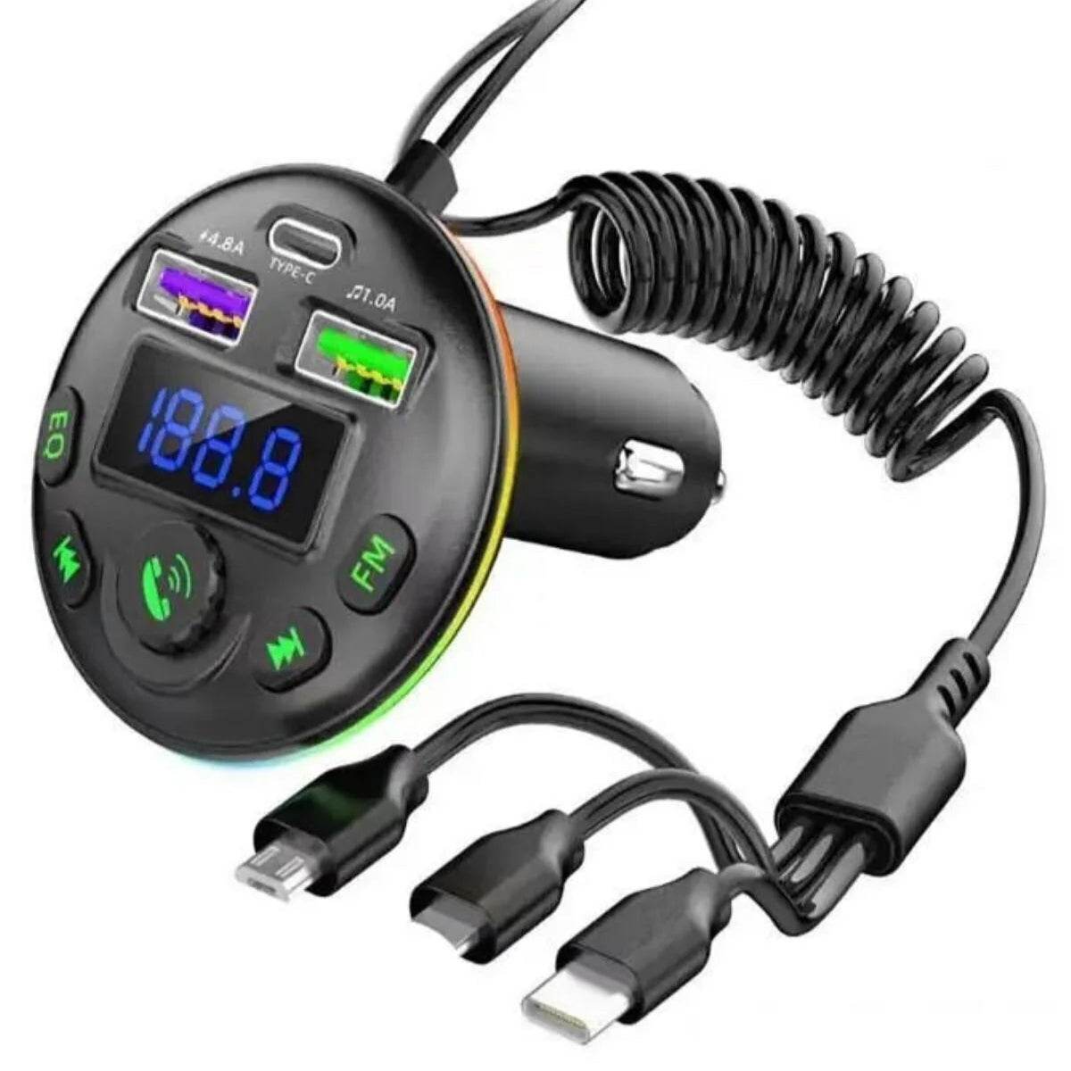 Araç içi bluetooth fm transmitter - micro typec lightning 3ü1 arada - pd 20-36w hızlı şarj, usb müzik çalar, hands-free arama g14 - G4Q - KolayMagza