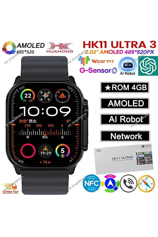 Hk 11 ultra3 amoled 49mm 2,02inç ios android uyumlu akıllı saat - A2U