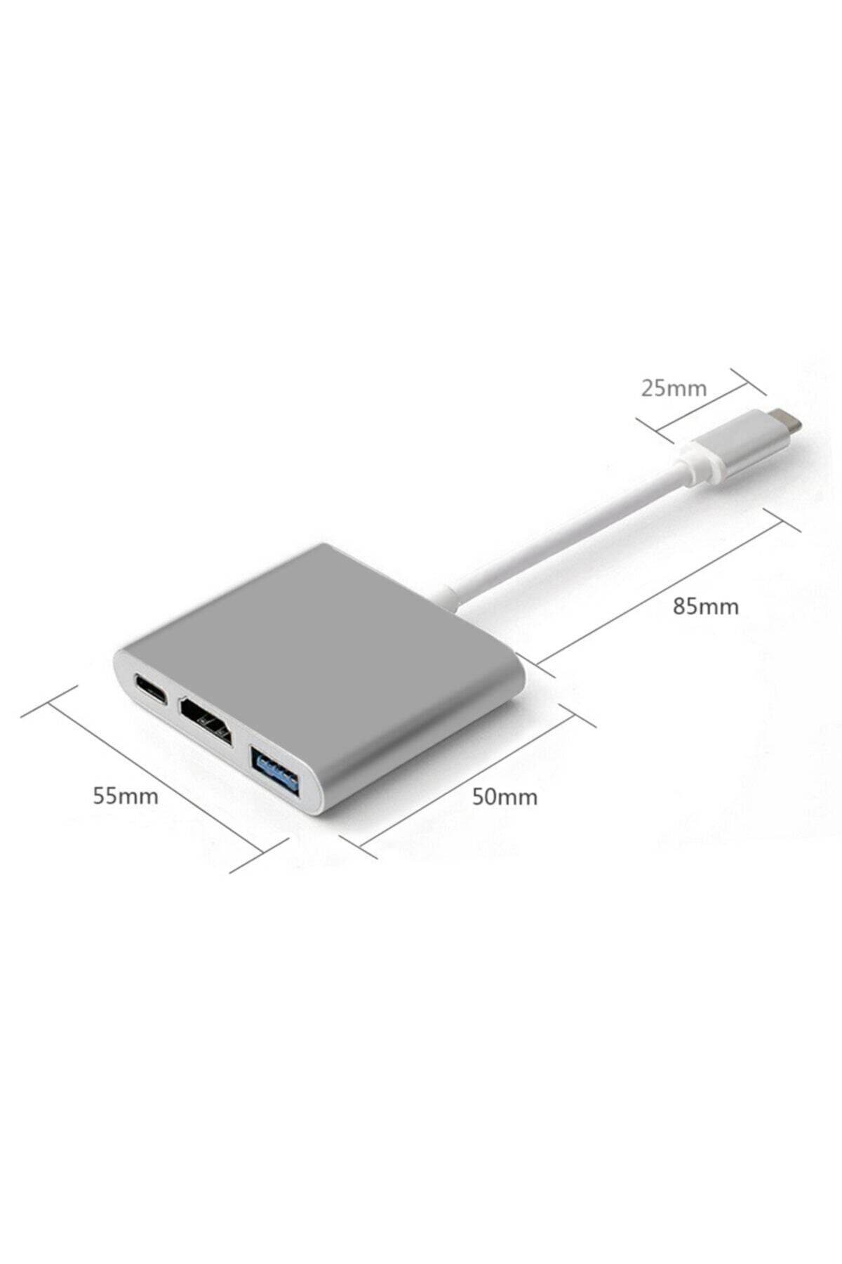 Type-c - hdmı üçü bir arada 4k adaptör kablosu – type-c'den hdmı ve usb'ye dönüştürücü - D1X - KolayMagza