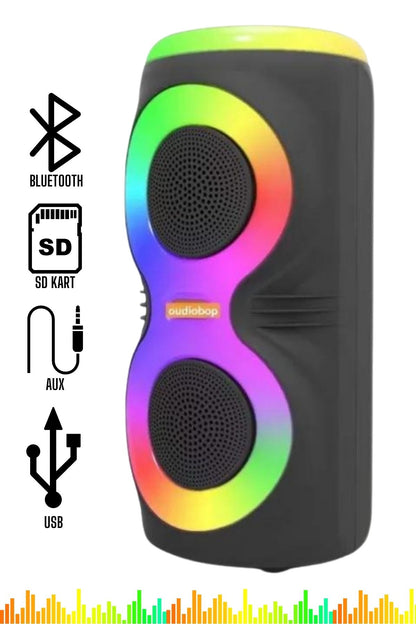 MS-3637BT Işıklı Bluetooth Hoparlör  – Çift 4 İnç, Mikrofonlu, Taşınabilir
