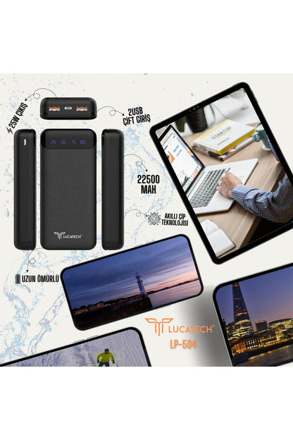 بنك طاقة محمول LP-504 بسعة 22500 مللي أمبير في الساعة ومدخل USB مزدوج ومدخل PD بقوة 25 وات مدعوم بضوء LED على مستوى منخفض
