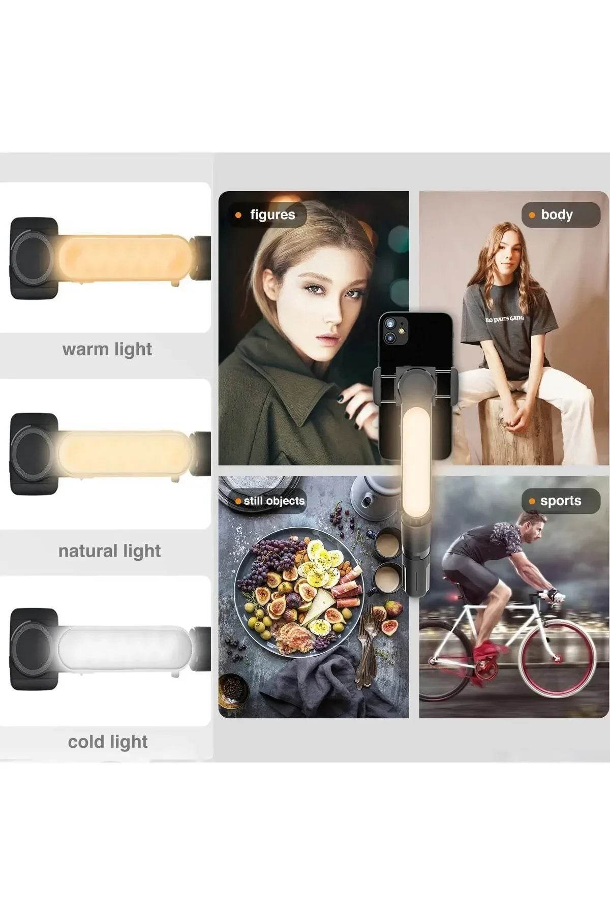 L09 mini gimbal tripod | ışıklı, sabitleyici, kumandalı, ayarlanabilir ayaklı, taşınabilir telefon tutucu - G4K - KolayMagza